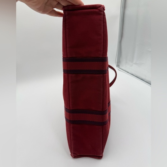 Authentic Hermes Large Tote Red Canvas w/Dark Black Stripes 16.5x12 - Picture 13 of 14